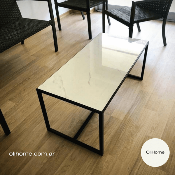 Mesa living estilo marmol rectangular hierro 50×90 x 40 cm de alto