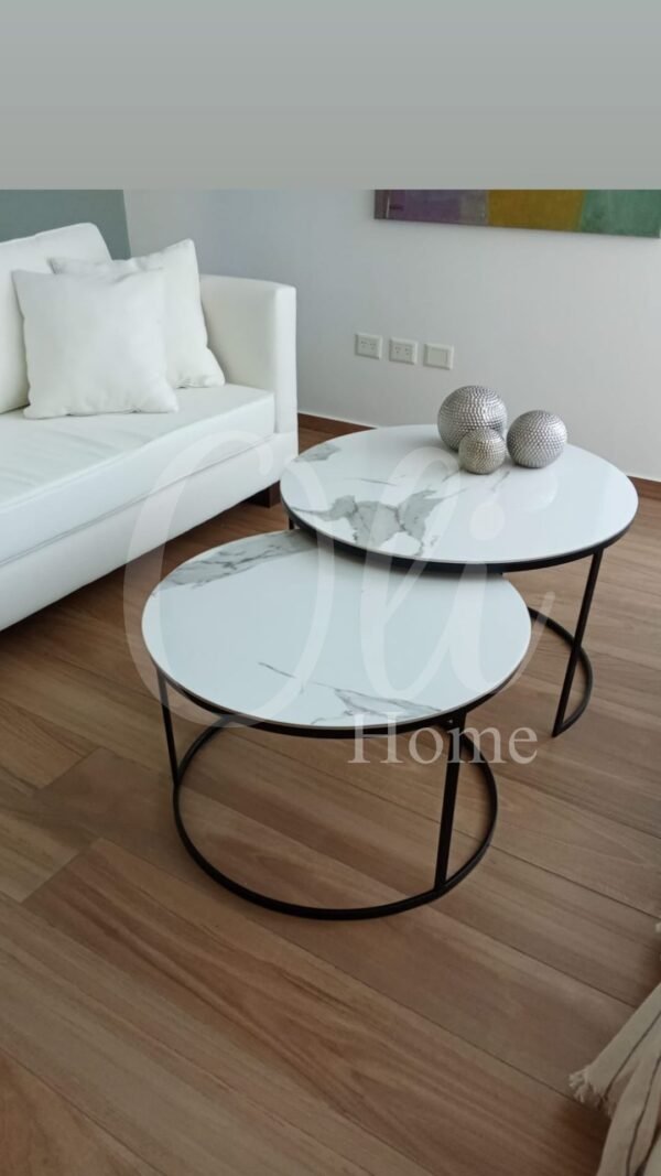 Mesa living Nido estilo marmol redonda hierro 55 y 65 cm (Juego)