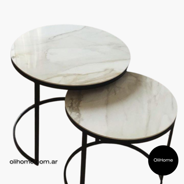 Mesa living Nido estilo marmol redonda hierro 55 y 65 cm (Juego) - Image 4